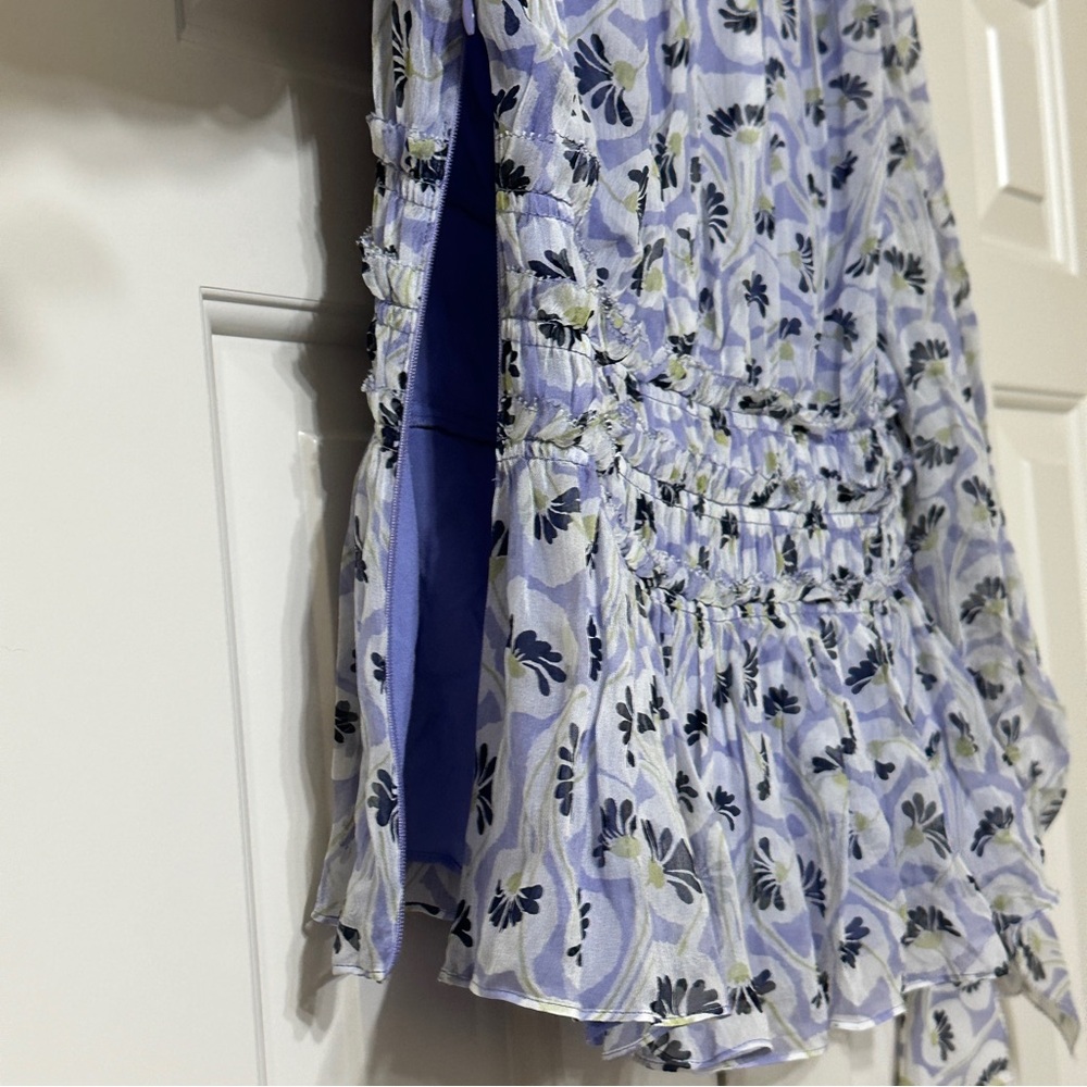 NWT Rebecca Taylor Deco Floral Print Silk Blouse Fleur Aster Ruffle Peplum Sz 8 - Picture 11 of 13